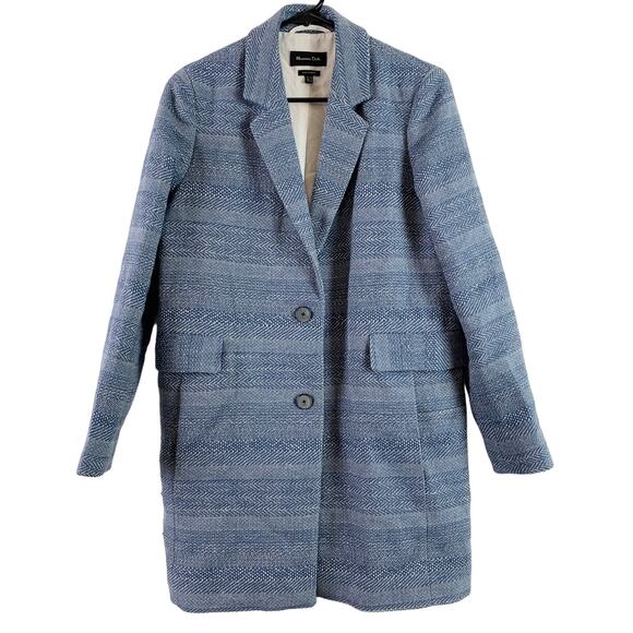 Massimo Dutti Textured Stripe Single Breasted Blazer Coat Jacket Blue Size 6 - Picture 4 of 9